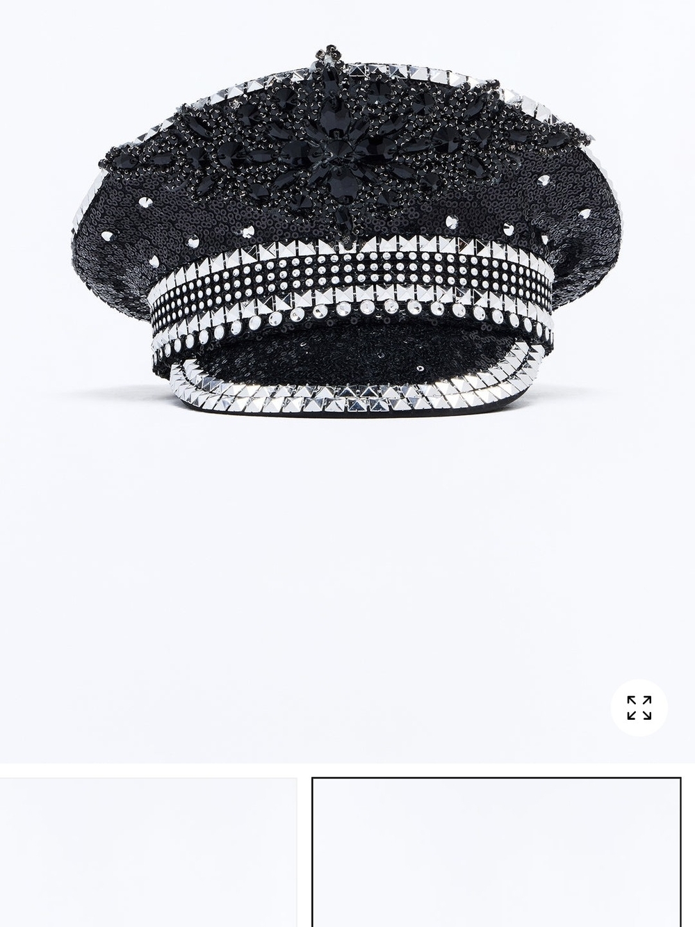 Embellished Black Sequin Military Cap